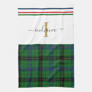 Stijlvolle Plaid Monogram Naam Rustieke Tartan Theedoek