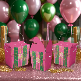 Stijlvolle Plaid Roze en Groen Gouden Kreeft Bedankdoosjes