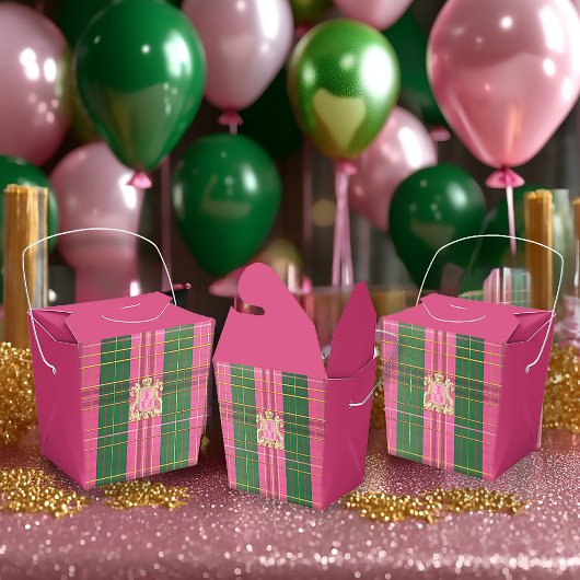 Stijlvolle Plaid Roze en Groen Gouden Kreeft Bedankdoosjes