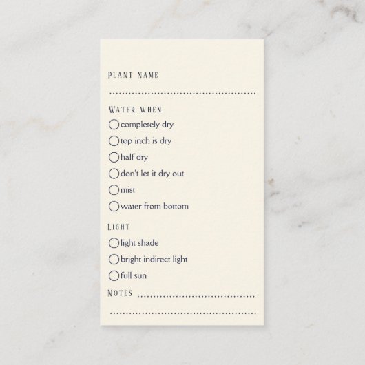 Stijlvolle Plant Care Guide Modern Botanische pott Informatiekaartje (Achterkant)