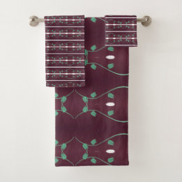 Stijlvolle Plum en Red Designer Print Bloemen Bad Handdoek