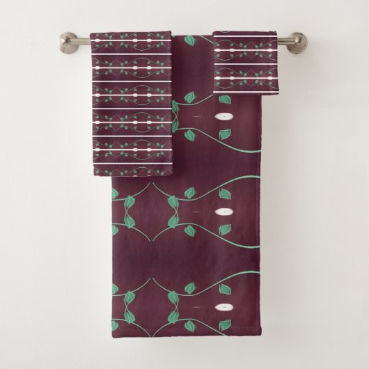 Stijlvolle Plum en Red Designer Print Bloemen Bad Handdoek (Insitu)