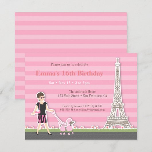 Stijlvolle Poedel Eiffeltoren Parijs Verjaardagsfe Kaart (Voorkant / Achterkant)