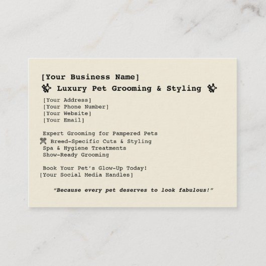 Stijlvolle poedel grooming sessie visitekaartje (Achterkant)