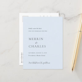 Stijlvolle Poederblauw Moderne bruiloft Save the D Aankondigingskaart