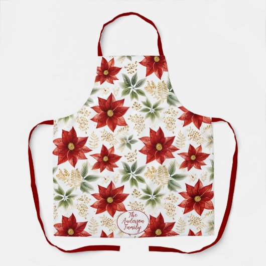 Stijlvolle Poinsettia Bloemen Kerstmis Schort (Voorkant)