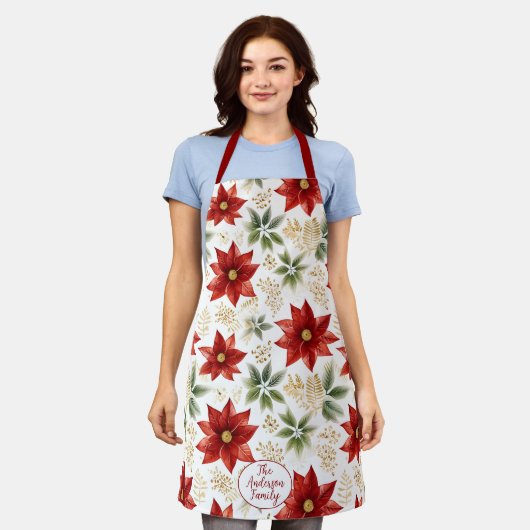 Stijlvolle Poinsettia Bloemen Kerstmis Schort (Gedragen)