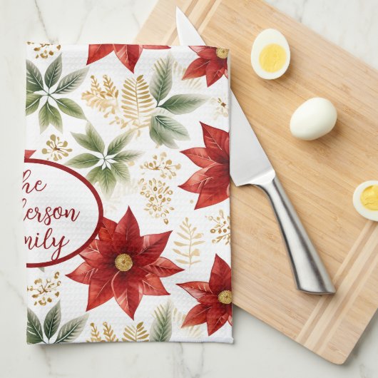 Stijlvolle Poinsettia Bloemen Kerstmis Theedoek (Quarter Fold)