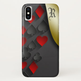 Stijlvolle Poker Suits op zwart Monogram Case-Mate iPhone Case