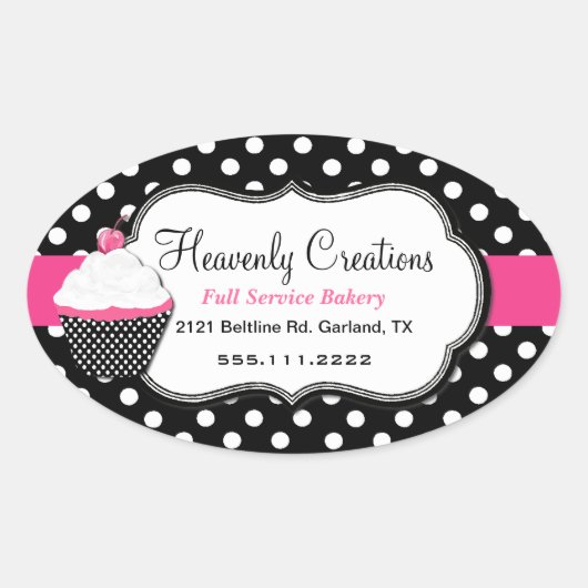 Stijlvolle Polka Dot en Cupcake Bakery Sticker