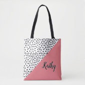 Stijlvolle Polka Dot Roze & Zwart met Naam Canvas Tote Bag (Voorkant)