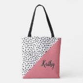 Stijlvolle Polka Dot Roze & Zwart met Naam Canvas Tote Bag (Achterkant)