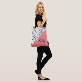 Stijlvolle Polka Dot Roze & Zwart met Naam Canvas Tote Bag (Op model)