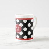 Stijlvolle polka stip monogram bone china mok (Voorkant rechts)