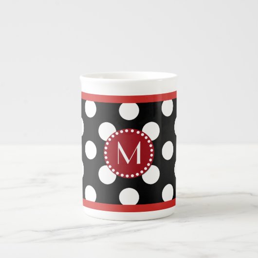 Stijlvolle polka stip monogram bone china mok (Voorkant)
