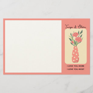 Stijlvolle polka stip vaas met bloeiende anjers briefpapier