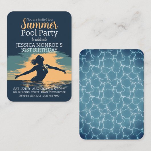 Stijlvolle Pool Party Verjaardag Handout Tickets (Voorkant / Achterkant)