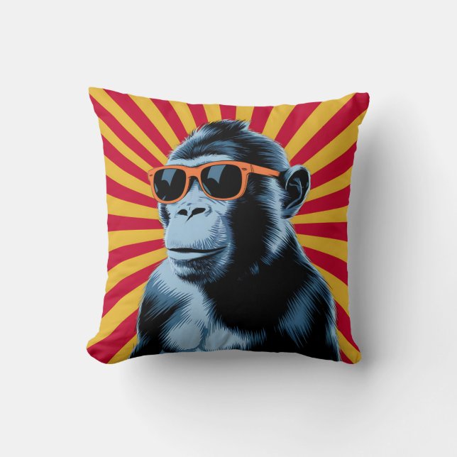 Stijlvolle Pop Art Monkey met Zonnebril Kussen (Voorkant)