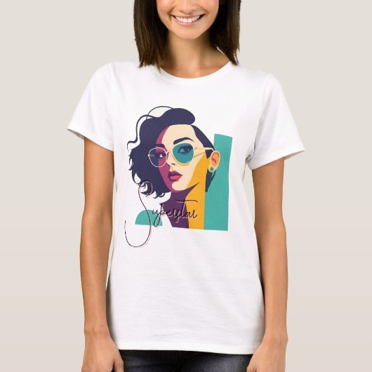Stijlvolle Pop Art Vrouw met Bril T-shirt (Voorkant)