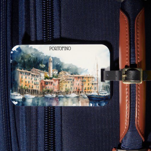 Stijlvolle Portofino Italië Waterverf schilderij Bagagelabel (Voorkant Insitu 4)