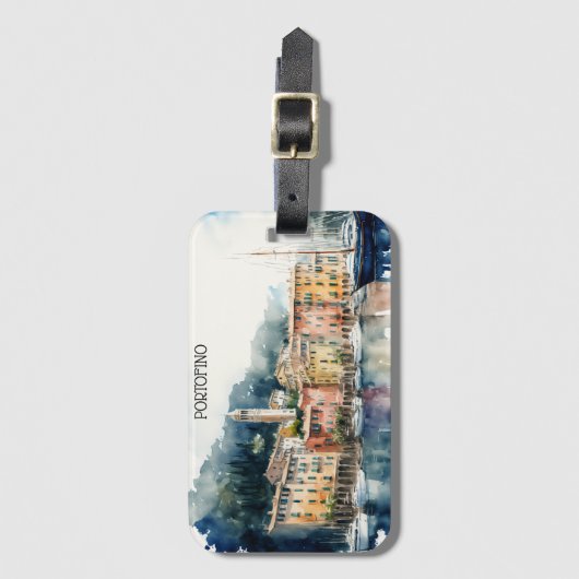 Stijlvolle Portofino Italië Waterverf schilderij Bagagelabel (Voorkant (verticaal))