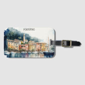 Stijlvolle Portofino Italië Waterverf schilderij Bagagelabel (Voorkant (horizontaal))
