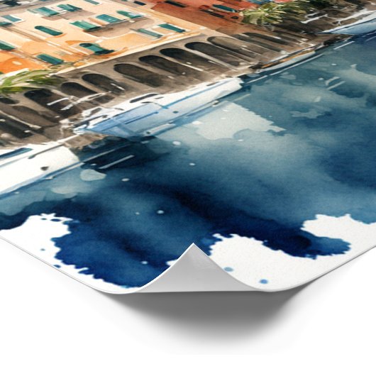 Stijlvolle Portofino Italië Waterverf schilderij Poster (Hoek)