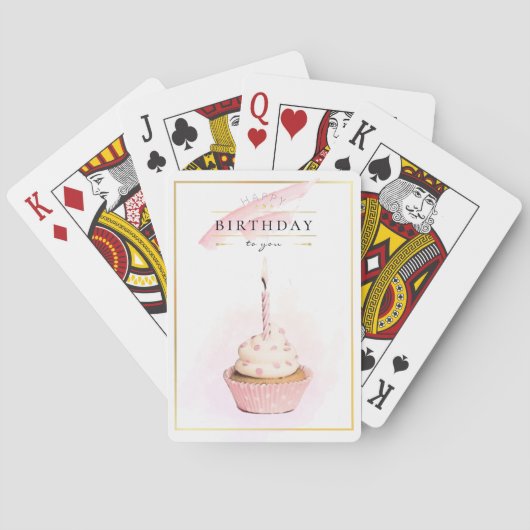 Stijlvolle potlood Kunstroze Birthday Cupcake Pokerkaarten (Achterkant)