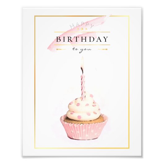 Stijlvolle potloodkunst Roze verjaardagscupcake Foto Afdruk (Voorkant)