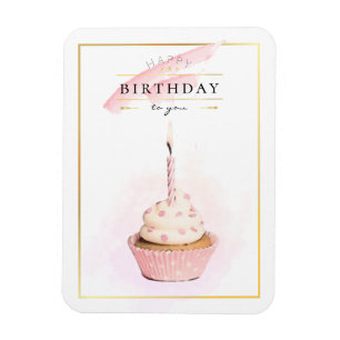 Stijlvolle potloodkunst Roze verjaardagscupcake Magneet