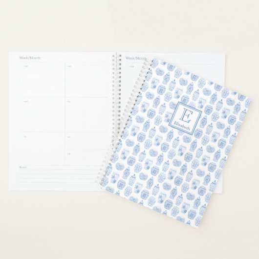 Stijlvolle preppy Blue en White Affirmations Planner (Display)