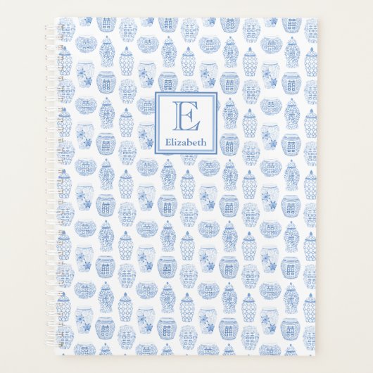 Stijlvolle preppy Blue en White Affirmations Planner (Voorkant)