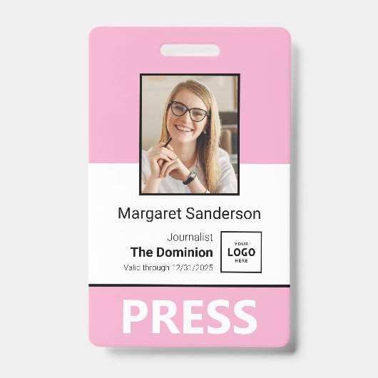 Stijlvolle Press ID-badge met foto- en QR-code Badge (Voorzijde)