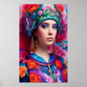 Stijlvolle prinses met bloemenhoed poster (Voorkant)