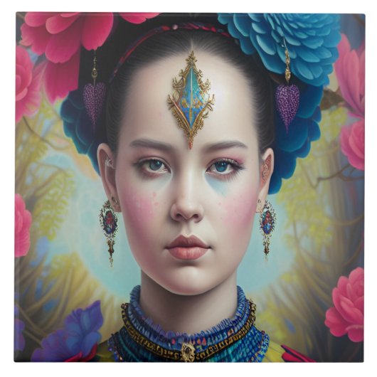 Stijlvolle prinses met tartan outfit tegeltje (Voorkant)