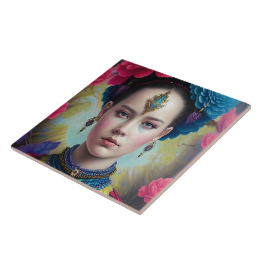 Stijlvolle prinses met tartan outfit tegeltje (Zijkant)