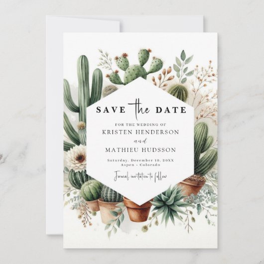 Stijlvolle Printable Cactus Wedding Save The Date (Voorkant)