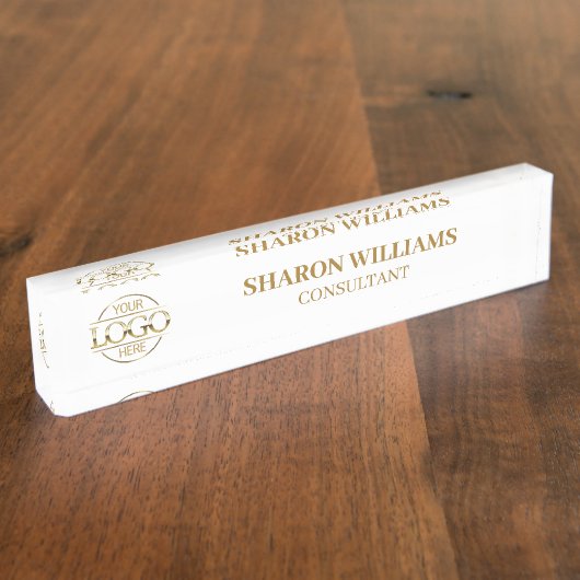 Stijlvolle Professional Wit Goud Logo Kantoor tite Naambordje (Zijkant)