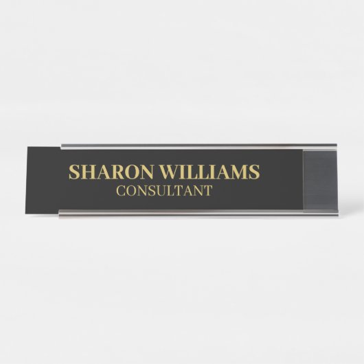 Stijlvolle Professional Zwart Goud Minimalist Bureau Naambordje (Voorkant)