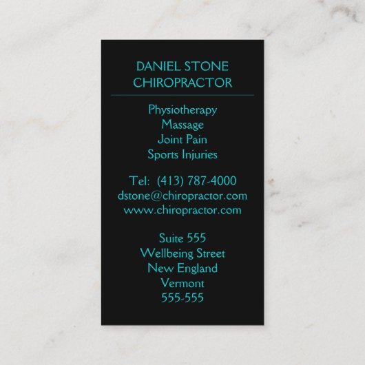 Stijlvolle professionele Chiropractor Backbone Xra Visitekaartje (Achterkant)