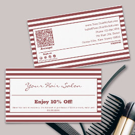 Stijlvolle professionele gestreepte kapsalon 10% kortingskaartje