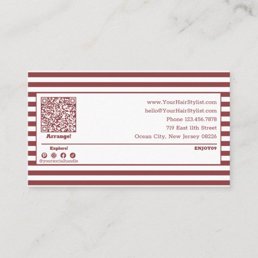 Stijlvolle professionele gestreepte kapsalon 10% kortingskaartje (Achterkant)