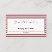 Stijlvolle professionele gestreepte kapsalon 10% kortingskaartje (Voorkant)
