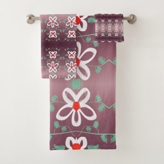 Stijlvolle pruim en rode bloem bad handdoek (Insitu)
