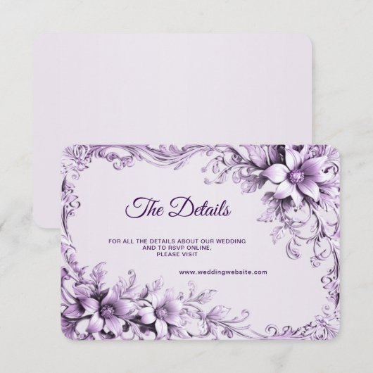 Stijlvolle Purple Flowers Detail Enclosure Kaart (Voorkant / Achterkant)