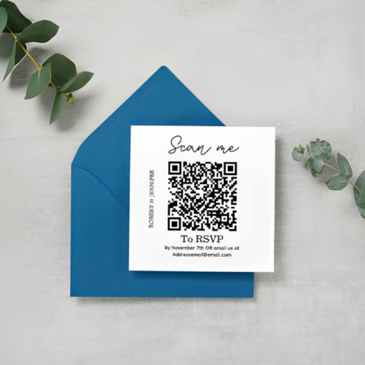 Stijlvolle QR Code Bruiloft RSVP Kaart, Online ant Informatiekaartje