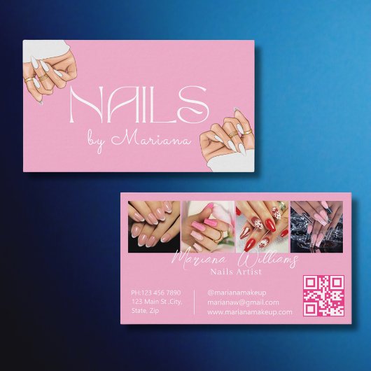 Stijlvolle QR Code Nails Tech 4 foto's Roze Chic Visitekaartje
