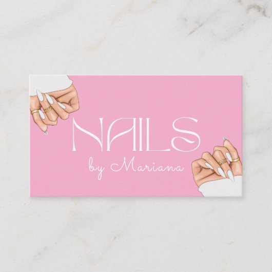 Stijlvolle QR Code Nails Tech 4 foto's Roze Chic Visitekaartje (Voorkant)