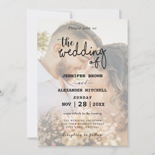 Stijlvolle QR-code overlay foto bruiloft uitnodigi Kaart (Voorkant)