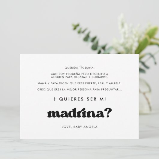 Stijlvolle Quieres ser mi madrina Godmother kaart (Staand voorkant)